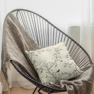 Aquarellbild Vogel Zweig Beige Natur Kissen