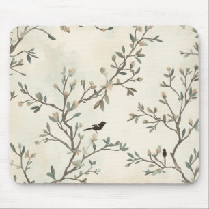 Aquarellbild Vogelzweig Beige Natur Mousepad