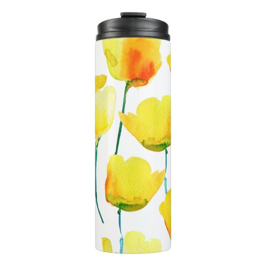 Aquarellbild von Tulpen. Nahtloses Pattern Thermosbecher (Vorderseite)
