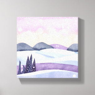 Aquarellbild Winterviolette Hügel Leinwanddruck