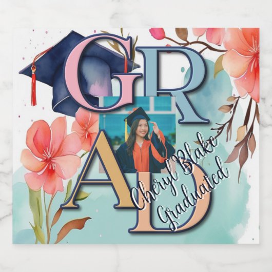 Aquarellbilder-Abschluss Schaumweinetikett (Einzelnes Label)