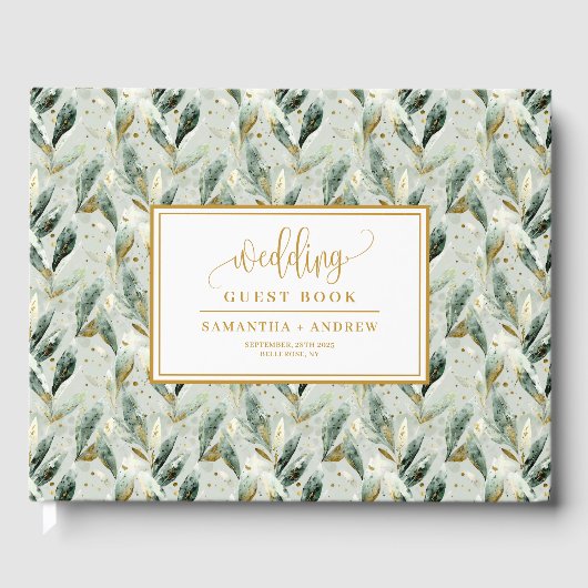 Aquarellbilder Blätter Gold Hochzeitsbuch Gästebuch (Vorderseite)