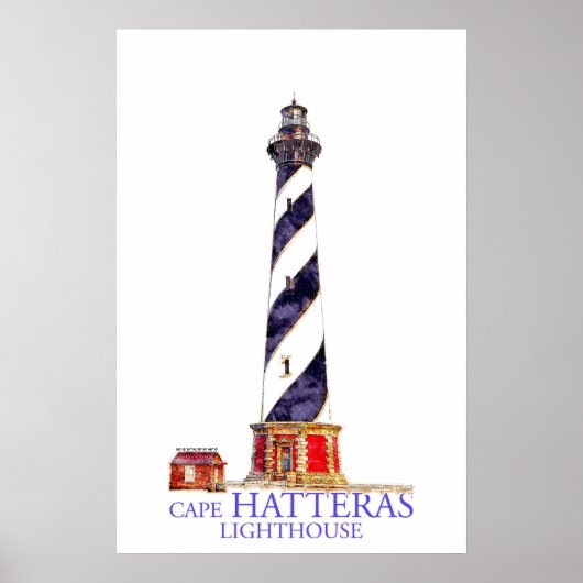 Aquarellbilder Cape Hatteras Leuchtturm Poster (Vorne)