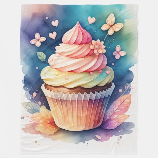 Aquarellbilder Cupcake Fleecedecke (Vorderseite)