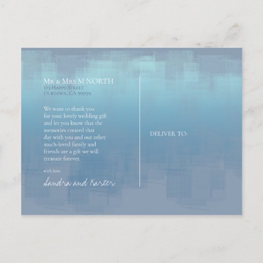 Aquarellbilder Danke Dusty Blue ID774 Postkarte (Rückseite)