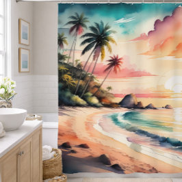 Aquarellbilder des Sonnenuntergangs des tropischen Duschvorhang