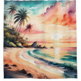 Aquarellbilder des Sonnenuntergangs des tropischen Duschvorhang