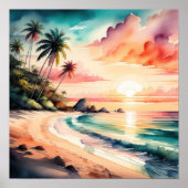 Aquarellbilder des Sonnenuntergangs des tropischen Poster (Vorne)