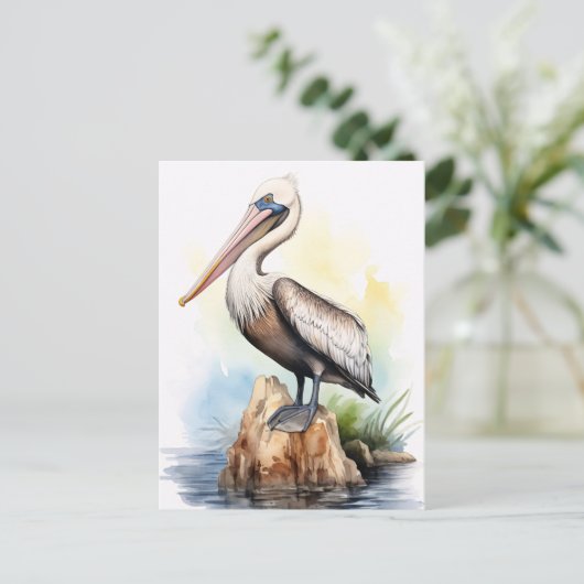 Aquarellbilder eines Pelikans Postkarte (Stehend Vorderseite)