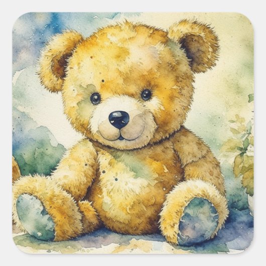 Aquarellbilder eines Teddybären Vielen Dank Quadratischer Aufkleber (Vorderseite)