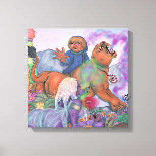 Aquarellbilder Fantasy Liebe Eros ride cat Leinwanddruck