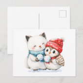Aquarellbilder für arktische Focken und Eulen mit Postkarte (Vorne/Hinten)