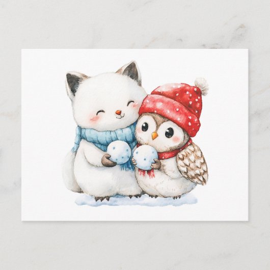 Aquarellbilder für arktische Focken und Eulen mit Postkarte (Vorderseite)