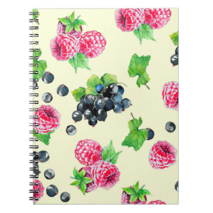Aquarellbilder für Himbeere und schwarze Johannisb Notizblock