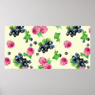 Aquarellbilder für Himbeere und schwarze Johannisb Poster