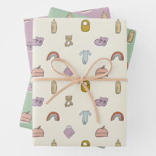 Aquarellbilder für Neugeborene Kinderdusche Geschenkpapier Set