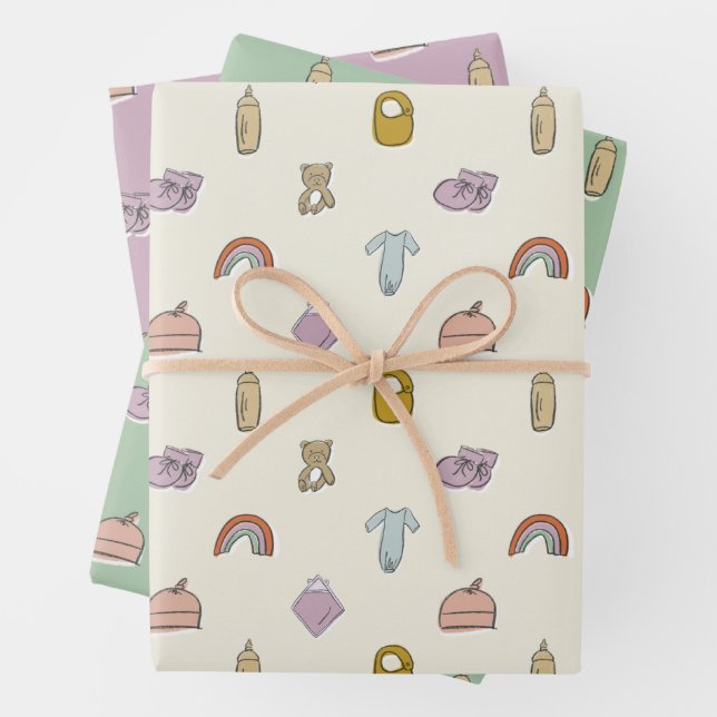 Aquarellbilder für Neugeborene Kinderdusche Geschenkpapier Set (Beispiel)