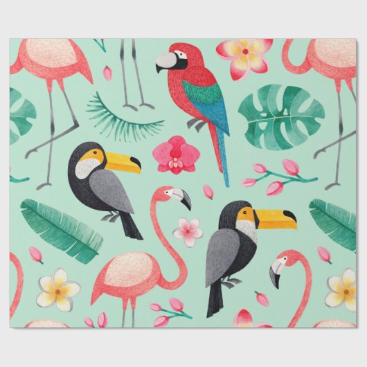 Aquarellbilder für Vögel, tropische Blume Geschenkpapier (Flach)