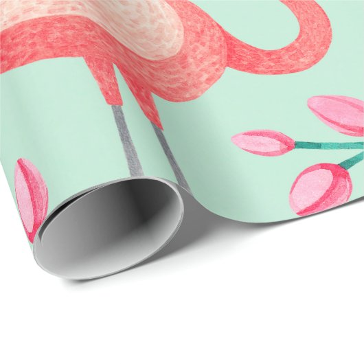 Aquarellbilder für Vögel, tropische Blume Geschenkpapier (Rolleneckpunkt)