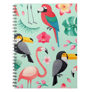 Aquarellbilder für Vögel, tropische Blume Notizblock