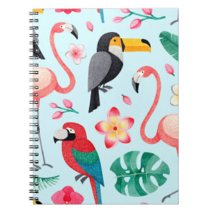 Aquarellbilder für Vögel, tropische Blume Notizblock