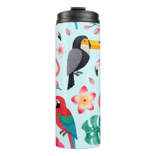 Aquarellbilder für Vögel, tropische Blume Thermosbecher
