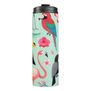 Aquarellbilder für Vögel, tropische Blume Thermosbecher