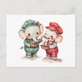 Aquarellbilder für zwei Elefanten mit Schiff Postkarte