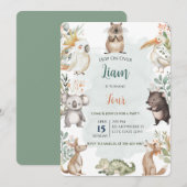 Aquarellbilder Grüne australische Tiere Geburtstag Einladung (Vorne/Hinten)