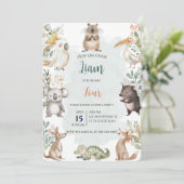 Aquarellbilder Grüne australische Tiere Geburtstag Einladung (Stehend Vorderseite)