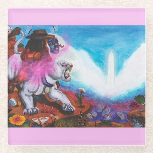 Aquarellbilder Junge reitet weiße Lioness Glasuntersetzer (Vorderseite)