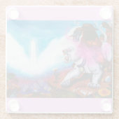 Aquarellbilder Junge reitet weiße Lioness Glasuntersetzer (Rückseite)