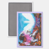 Aquarellbilder Junge reitet weiße Lioness Magnet (Vorderseite/Rückseite)