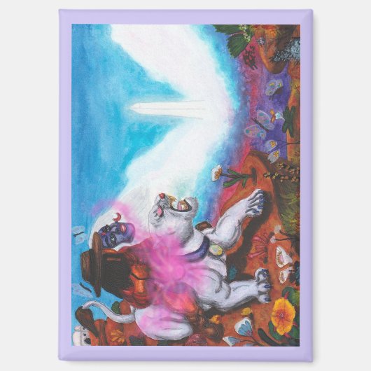 Aquarellbilder Junge reitet weiße Lioness Magnet (Vorderseite)