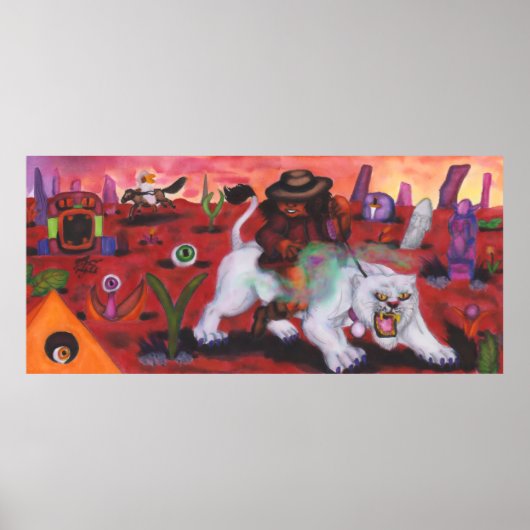 Aquarellbilder Junge reitet weiße Lioness Poster (Vorne)