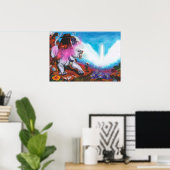 Aquarellbilder Junge reitet weiße Lioness Poster (Heimbüro)
