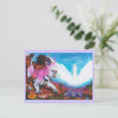 Aquarellbilder Junge reitet weiße Lioness Postkarte (Stehend Vorderseite)