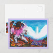 Aquarellbilder Junge reitet weiße Lioness Postkarte (Vorne/Hinten)