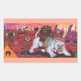 Aquarellbilder Junge reitet weiße Lioness Rechteckiger Aufkleber