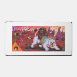 Aquarellbilder Junge reitet weiße Lioness Schreibtischunterlage