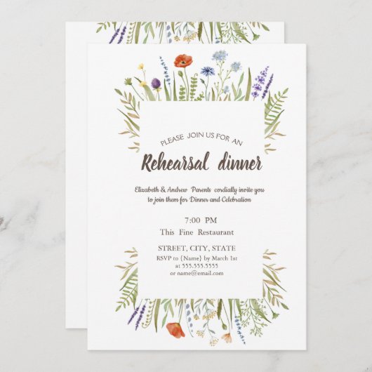 Aquarellbilder mit kleiner Wildblume Einladung (Vorne/Hinten)