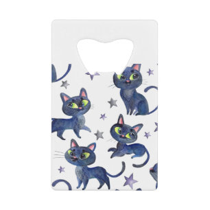 Aquarellbilder mit schwarzen Katzen Geldbeutel Flaschenöffner