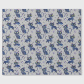 Aquarellbilder mit schwarzen Katzen Geschenkpapier (Flach)