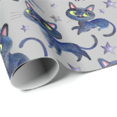 Aquarellbilder mit schwarzen Katzen Geschenkpapier (Rolleneckpunkt)
