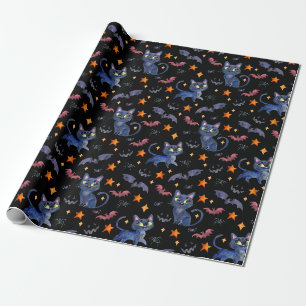 Aquarellbilder mit schwarzen Katzen Geschenkpapier