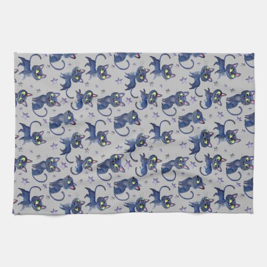 Aquarellbilder mit schwarzen Katzen Geschirrtuch (Horizontal)