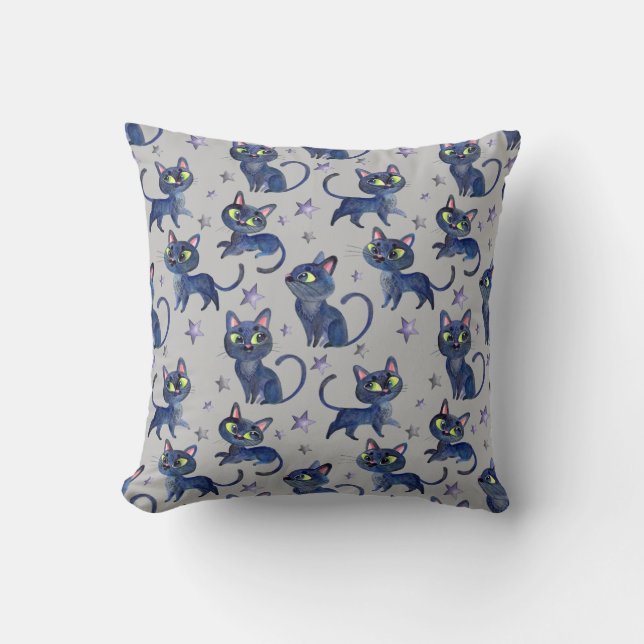 Aquarellbilder mit schwarzen Katzen Kissen (Vorderseite)