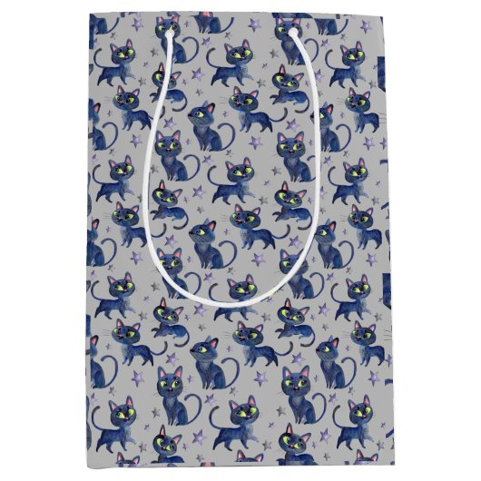 Aquarellbilder mit schwarzen Katzen Mittlere Geschenktüte (Vorderseite)