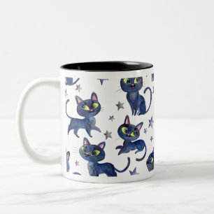 Aquarellbilder mit schwarzen Katzen Zweifarbige Tasse