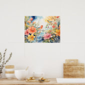 Aquarellbilder mit Vögeln und Blume Poster (Küche)